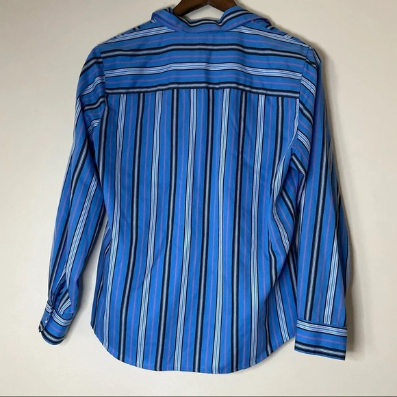 Striped Shaped Fit Top Wrinkle Free Size Large 8 Button Down Up Long Sleeve - Picture 10 of 11